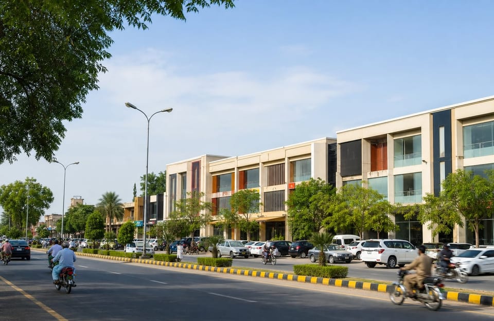 Commercial strip near Mall of Sargodha on University Road