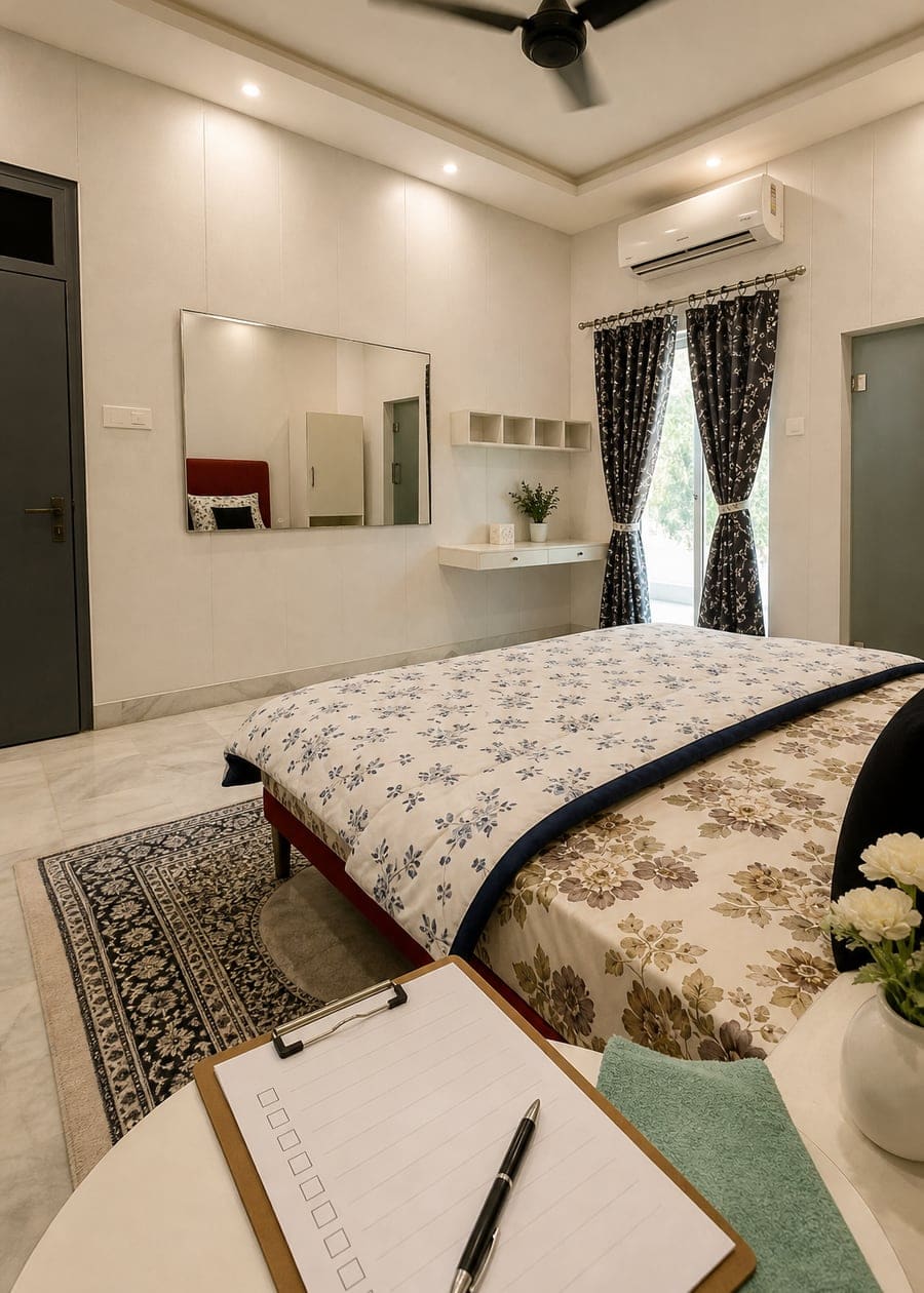 Fresh room prepared for a morning inspection